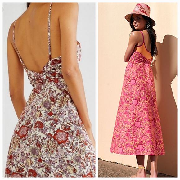 New Free People Ruby's Sweetheart Midi Dress $148 SIZE 2 Red Berry Floral - Picture 7 of 8